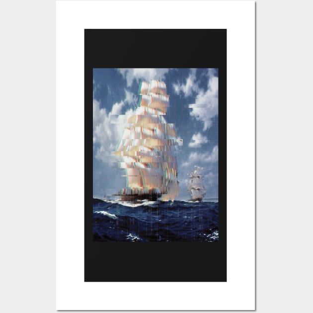 Glitch Art sailing ships on the high seas Wall Art by Quentin1984